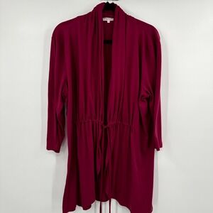 Kiyonna Cardigan Women's Size 1X Pink Knit Stretch Pleated Tie Waist Long Sleeve